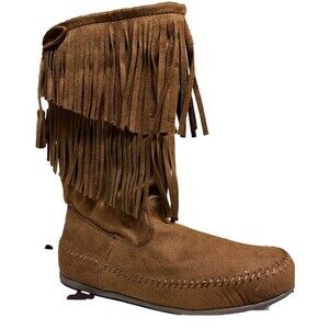 Cute MUDD Girl's Camel Brown Moccasin Flats Fringed Boots Size 5 GUC